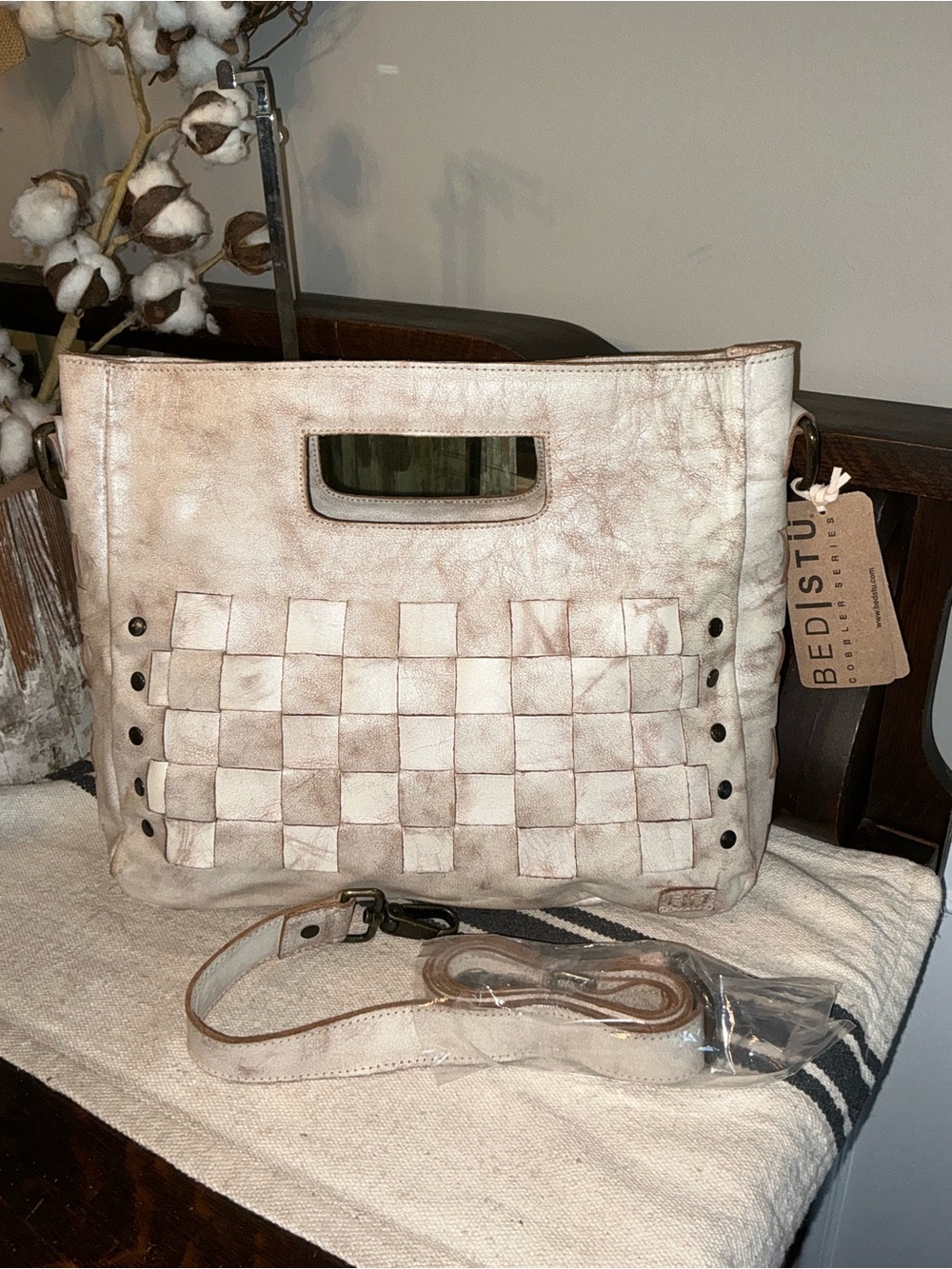 NWT Bed Stu Orchid Woven Leather Satchel Handbag Crossbody Bag Nectar Lux  $280